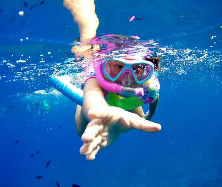 Kunde beim Schnorcheln während dem Hamata Insel Ausflug von Marsa Alam im Roten Meer Ägypten