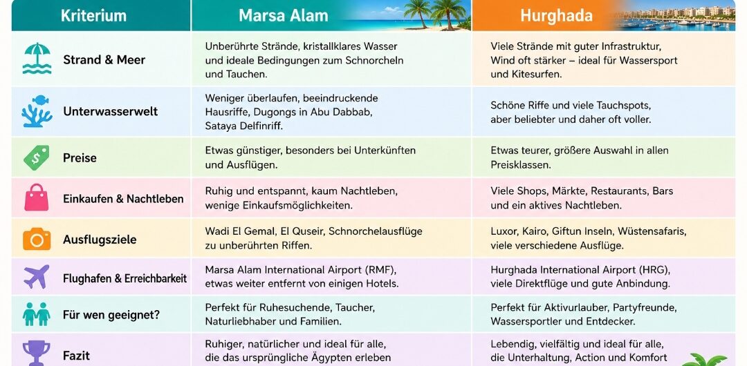 Hurghada oder Marsa Alam: 7 Gründe für die richtige Urlaubsentscheidung 5 Hurghada oder Marsa Alam Vergleich: Wetter, Ausflüge und Lage im Überblick für Ägypten Urlauber
