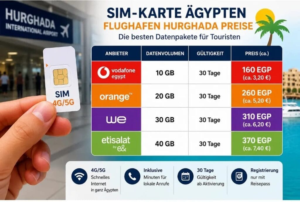 SIM-Karte Hurghada Flughafen Preise und Datenpakete für Touristen in Ägypten
