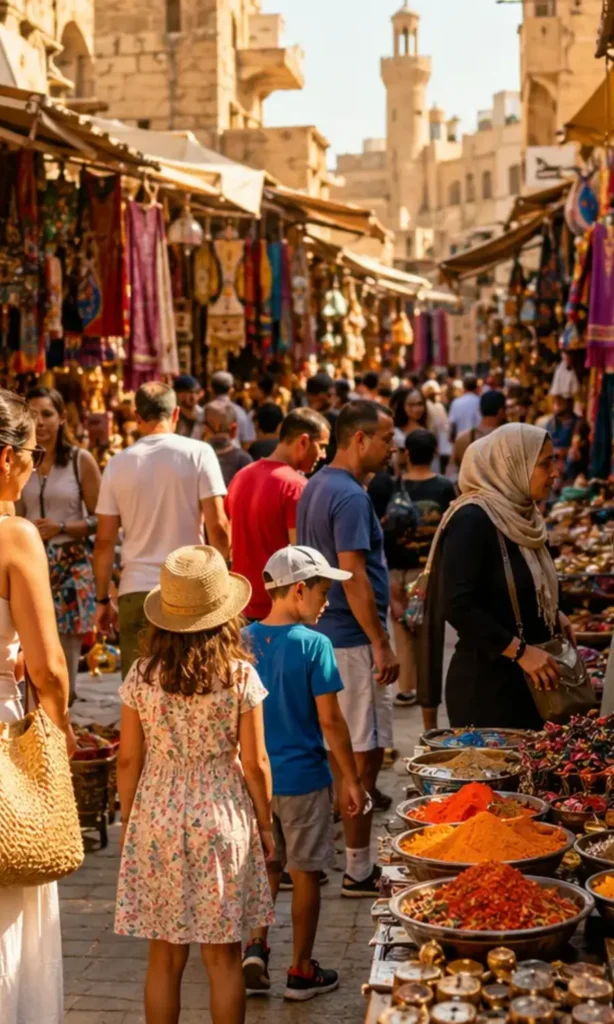 Bunter Souvenirmarkt in Ägypten mit vielen Geschäften und typischen Souvenirs in Hurghada