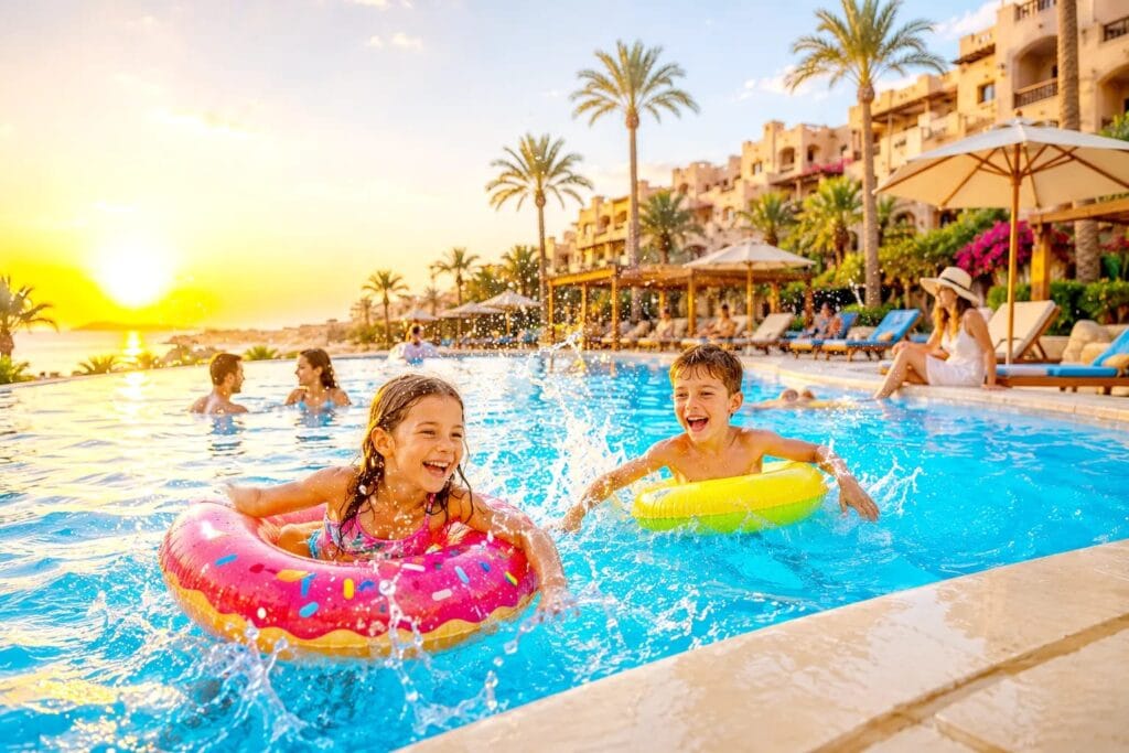 Urlaub mit Kindern in Ägypten – Die besten Hotels, Tipps und Ausflüge für Familien 2 Familienfreundliches Hotel in Ägypten am Roten Meer mit Pool und spielenden Kindern