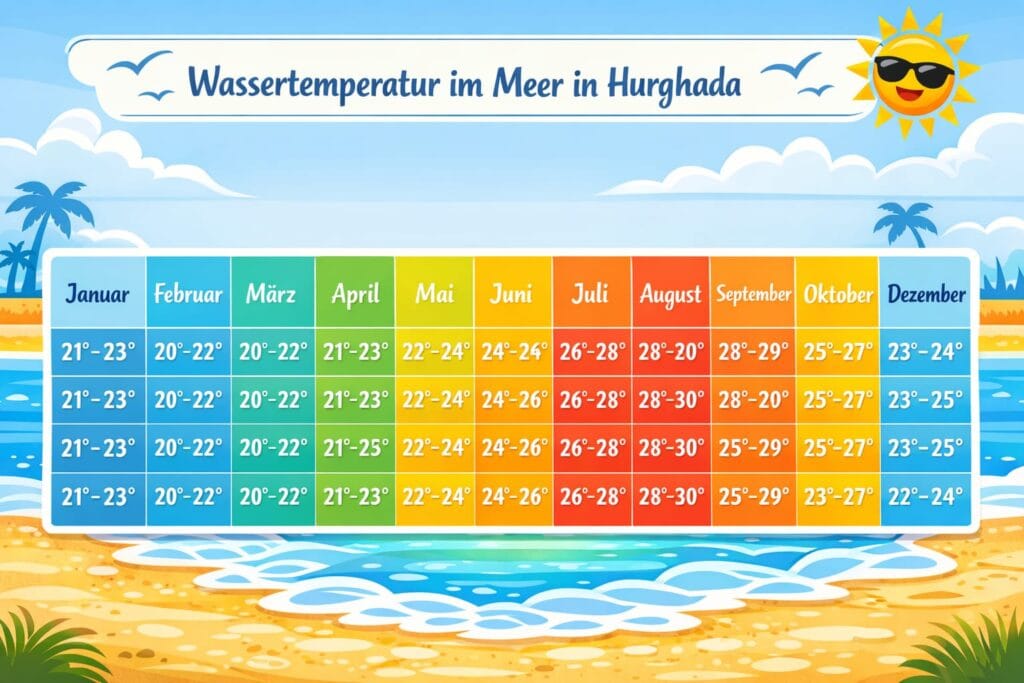 Wetter Hurghada Januar – Sonne statt Schnee! 2 Ein Foto zeigt die Wassertemperatur im Meer in Hurghada alle Monaten