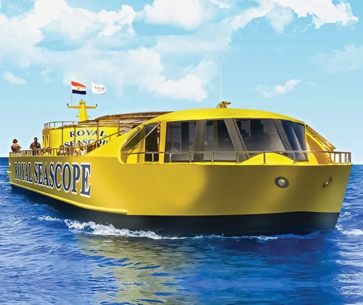 Glasbodenboot Port Ghalib auf dem Roten Meer mit Blick auf die Korallenriffe