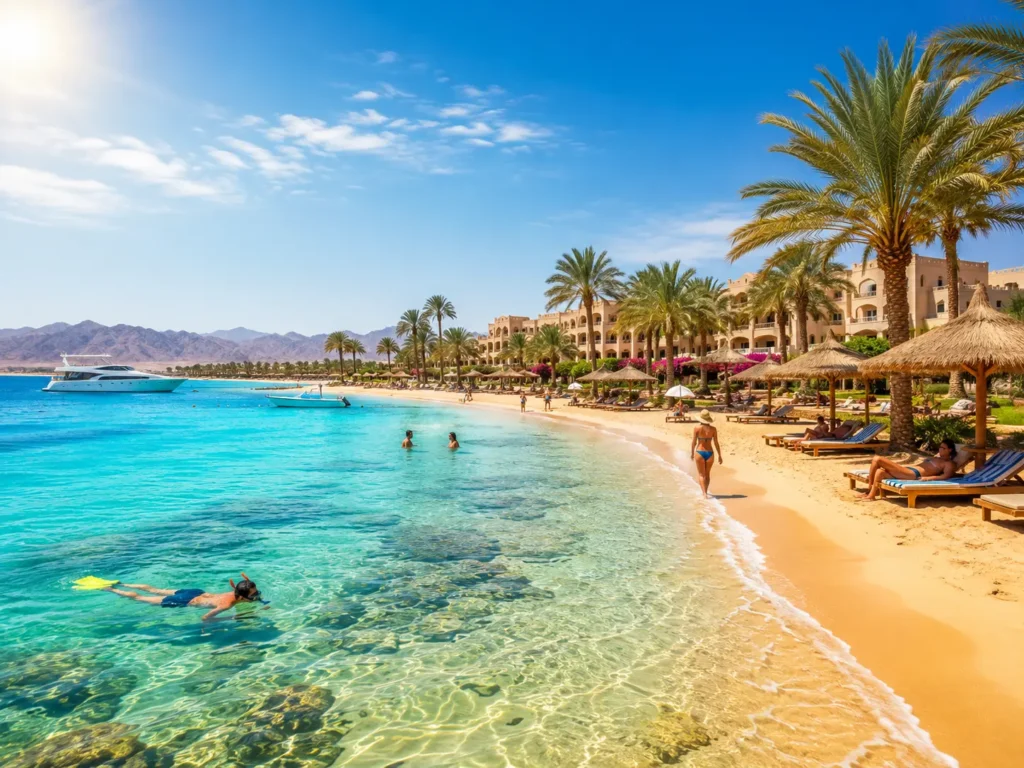 Wetter im Sommer in Safaga – sonniger Strand mit klarem Wasser am Roten Meer