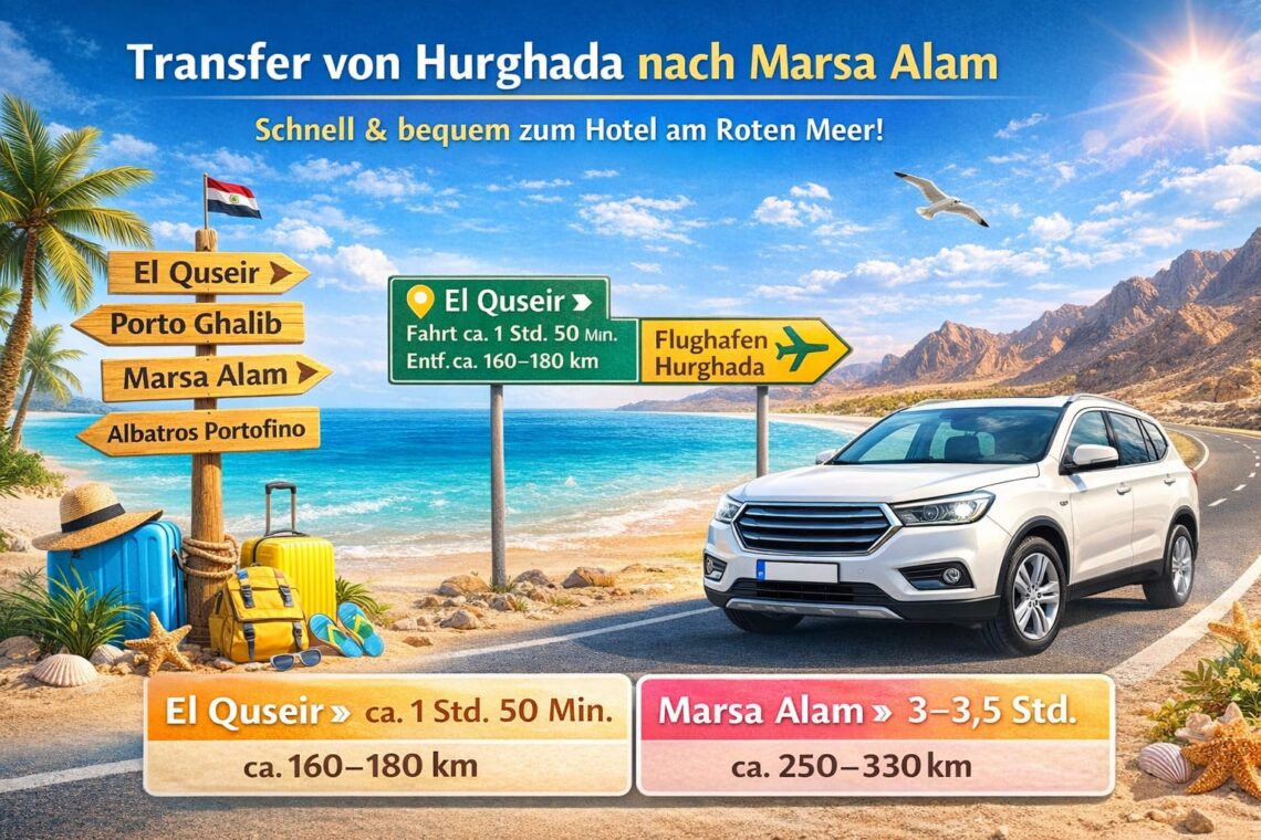 Transfer von Hurghada nach Marsa Alam – private Fahrt vom Flughafen Hurghada entlang des Roten Meeres