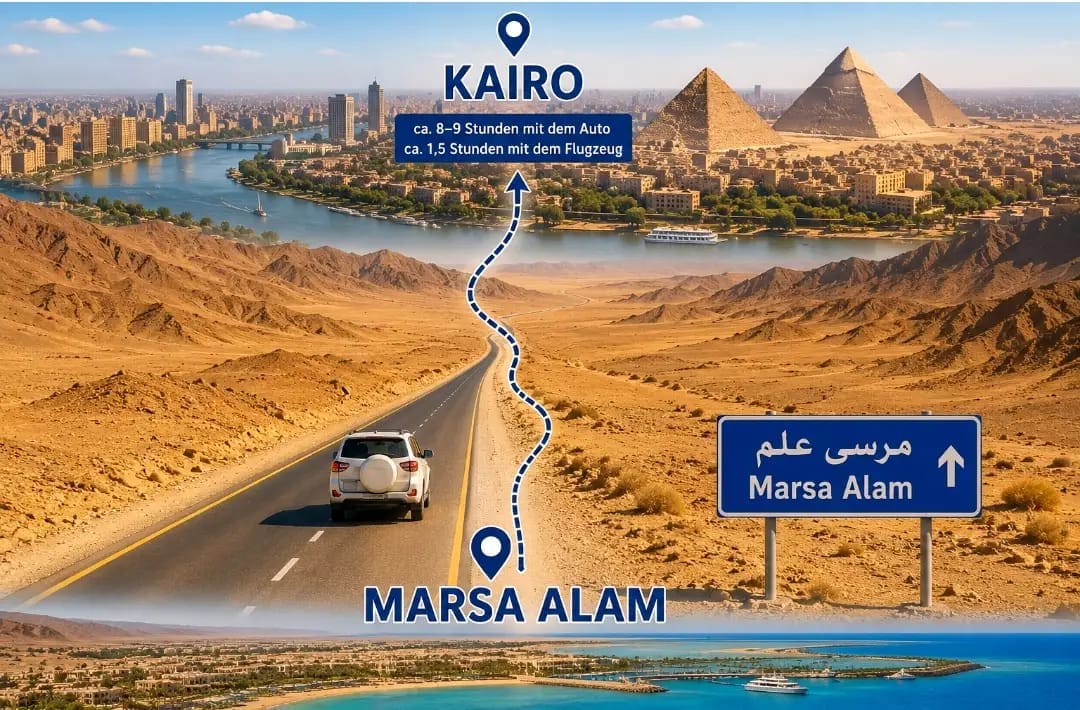 Wie weit ist es von Marsa Alam zu den Pyramiden? | Marsa Alam Pyramiden Entfernung 1 Marsa Alam Kairo Entfernung – Straße von Marsa Alam nach Kairo mit Blick auf die Pyramiden von Gizeh.