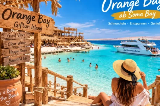 Orange Bay Ausflug ab Soma Bay mit Schnorcheln – Strand und türkisblaues Meer