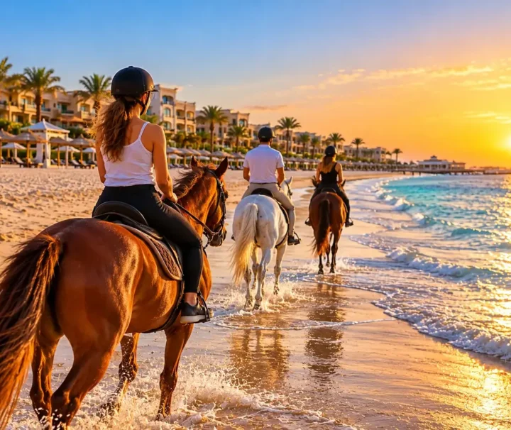 Pferdereiten Hurghada am Strand des Roten Meeres bei Sonnenuntergang